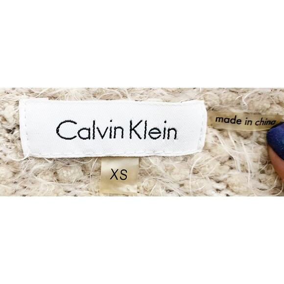 Calvin Klein Women's Chunky Oversized Boyfriend Beige Cream Striped Sweater Cozy - Picture 5 of 6